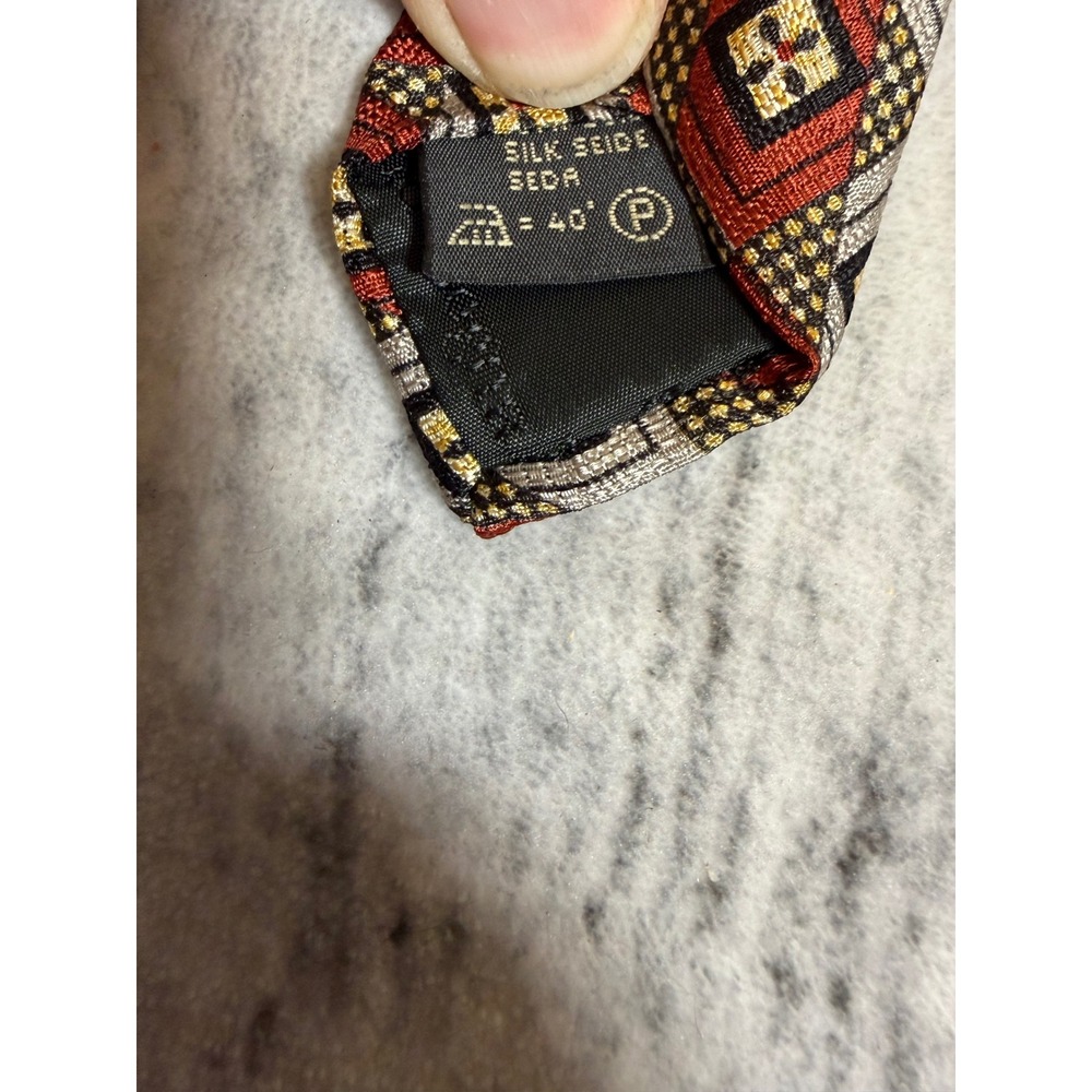 Ermenegildo Zegna Silk Tie Red Silver Gold Geometric Diamond Pattern Italy - Picture 4 of 8